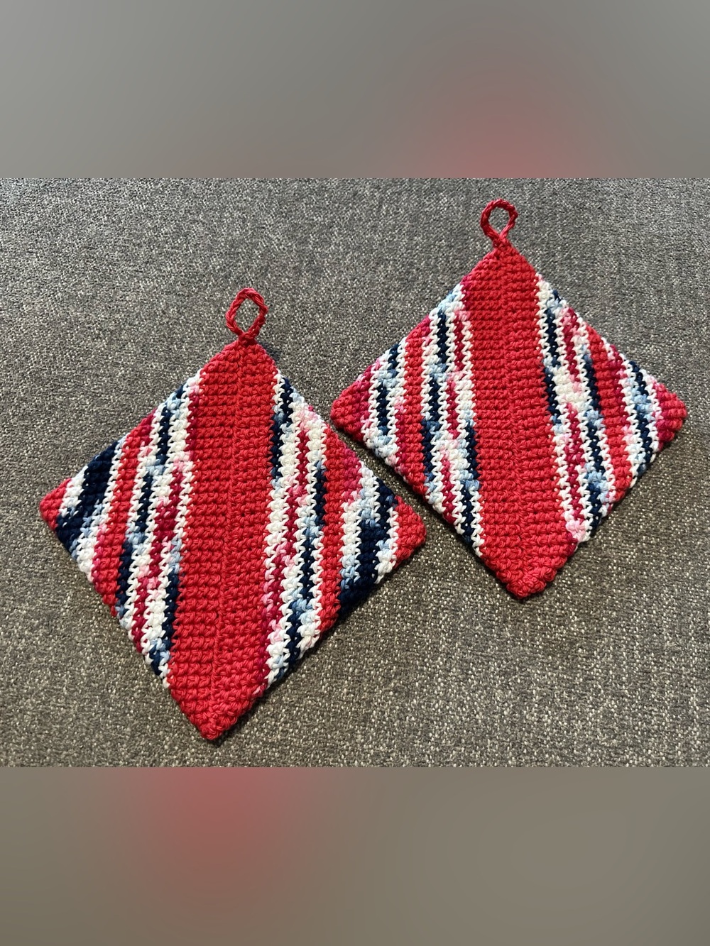 Granny Core Patriotic Colors Pot Holders or Hot Pads Hand Crocheted Set Of 2